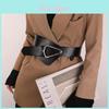 Black Pu Leather Wide Belt With Metal Snaps For Fashionable Winter Outerwear