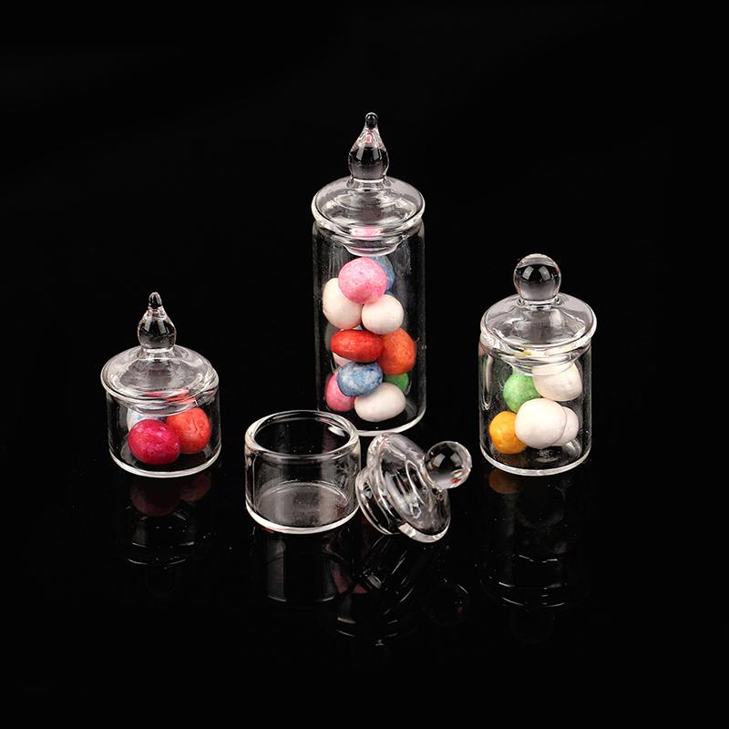 1:12 Dollhouse Miniature Tiny Jar Candy Storage Bottle W/Cover Kitchen Decor