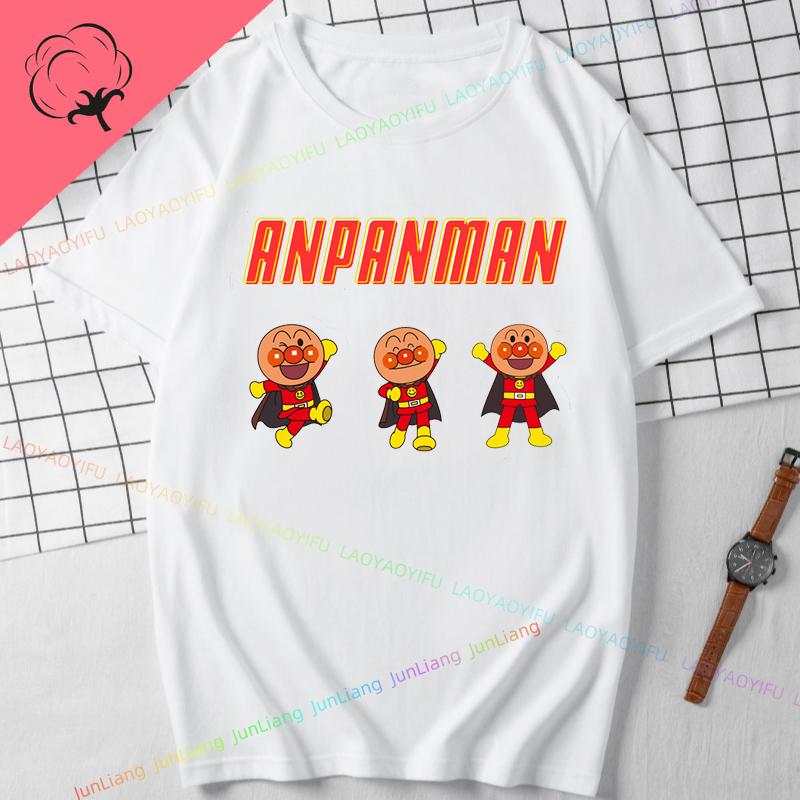 Cute Anpanman Cartoon Tee Unisex Double Sided Graphic TShirt for Men Women Kids Harajuku Style Oversized Cotton Top