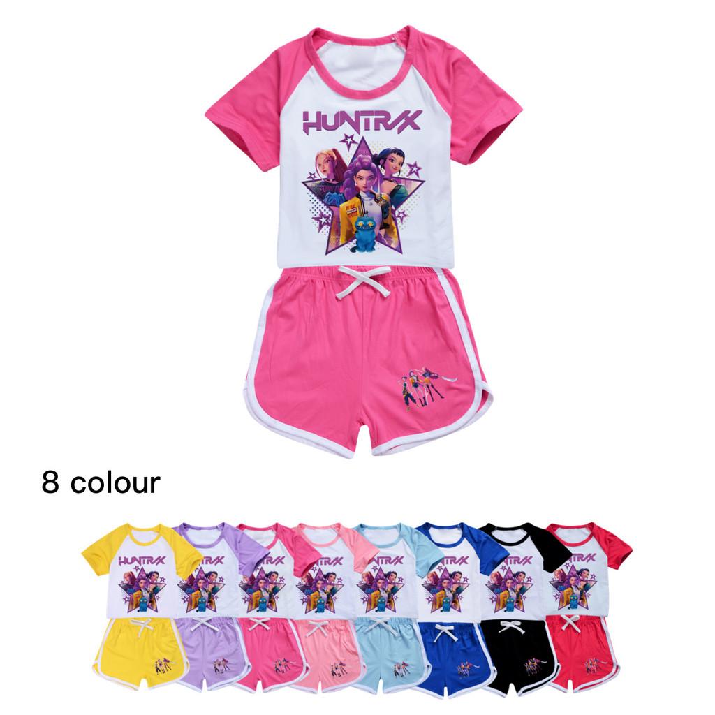 Dětské Dívčí Anime Kreslený POP Zpěvák Super Star Zoey Rumi Mira Potisk Tričko s Krátkým Rukávem Šortky Kalhoty Ležérní Oblečení Set