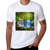 Tropical Exotic Rainforest Green Forest Waterfall Tshirt Work Basic Short Sleeve Top