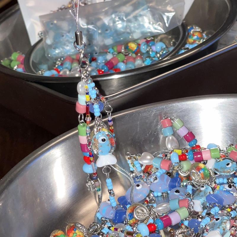 Boho Fish Heart Bead Keychain Phone Charm Strap For Girls Vintage Ccd Camera Chain Bag Lanyard