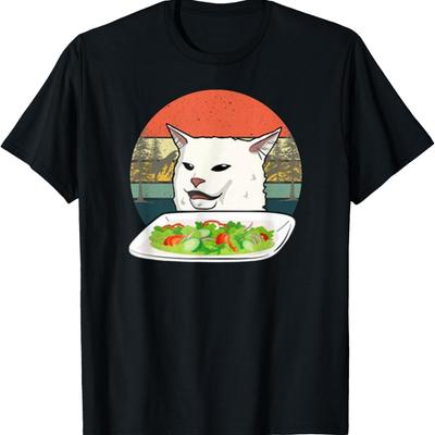 Angry Women Yelling At Confused Cat At Dinner Table Meme T-Shirt