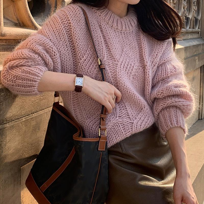 Long Sleeve Women's Sweater Autumn Winter Casual Soft Knit Inner Base Loose Cropped Knit Pullovers