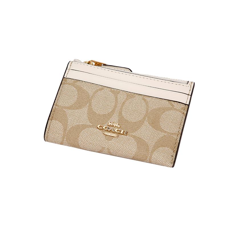 Coach Skinny 11 Presbyopia Coated Canvas with Leather Card Holder Clutch Card Holder Mini Women's White with Khaki