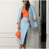Urban Striped Blazer Skirt Suit Y2k Lapel Buttons Pocket Blazers Side Split Skirts 2026 Spring Autumn Casual Lady Outfit
