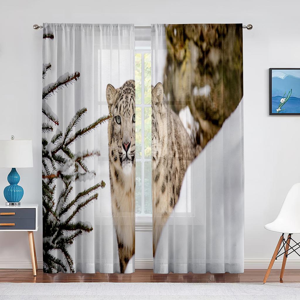 Tüllvorhang mit afrikanischem Leoparden-Geparden-Tierdruck für Wohnzimmer, Schlafzimmer, Küche, Chiffon, transparente Vorhänge, Fensterdekoration