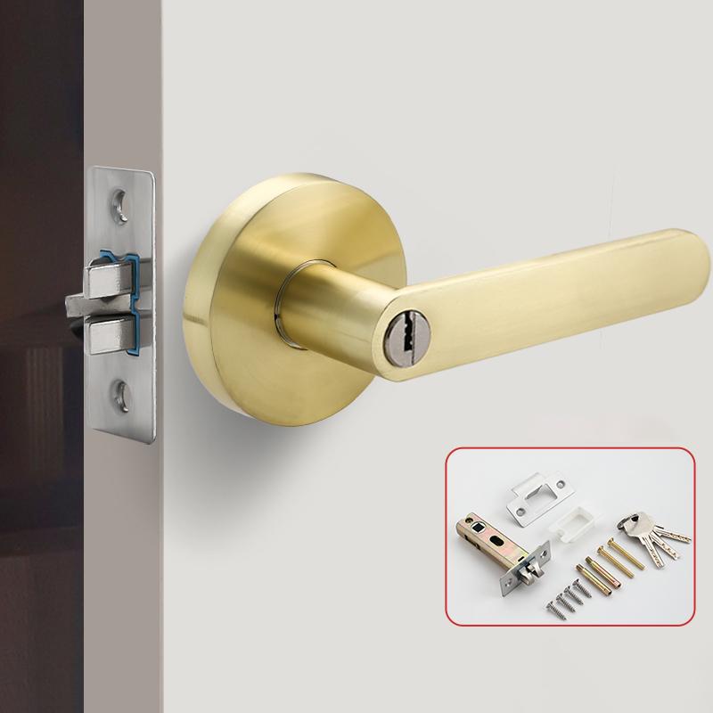 Door Handle Door Lock High-Grade Zinc Alloy Replacement Spherical Lock Bedroom Bathroom Three-Bar Door Lock Hardware