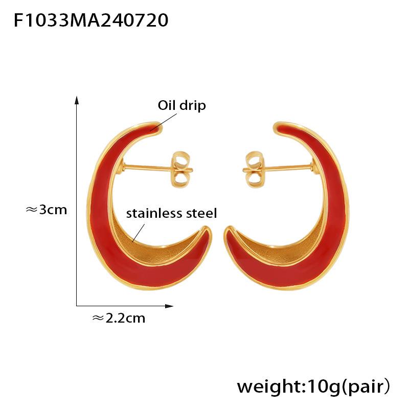 Chic Crescent Crescent Shape Inner Hollow Surface Dripping Earrings Stainless Steel Plated 18k Gold Trend Earrings