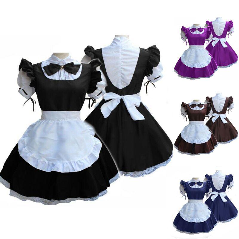 Damen Kurzarm Retro Dienstmädchenkleid mit süßem Puppenkragen und Prinzessinnen-Ästhetik