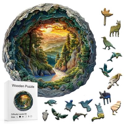 Einzigartiges Tierförmiges Waldhöhlen-Design 3D Holzpuzzle - Puzzle-Spielzeug für Erwachsene - Stressabbauendes Geschenk - Unregelmäßiges Sperrholz Holz