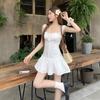 French White Embroidered Hollow Suspender Dress Women's Spring and Summer Seaside Vacation Temperament Waist and Thin Short Skirt