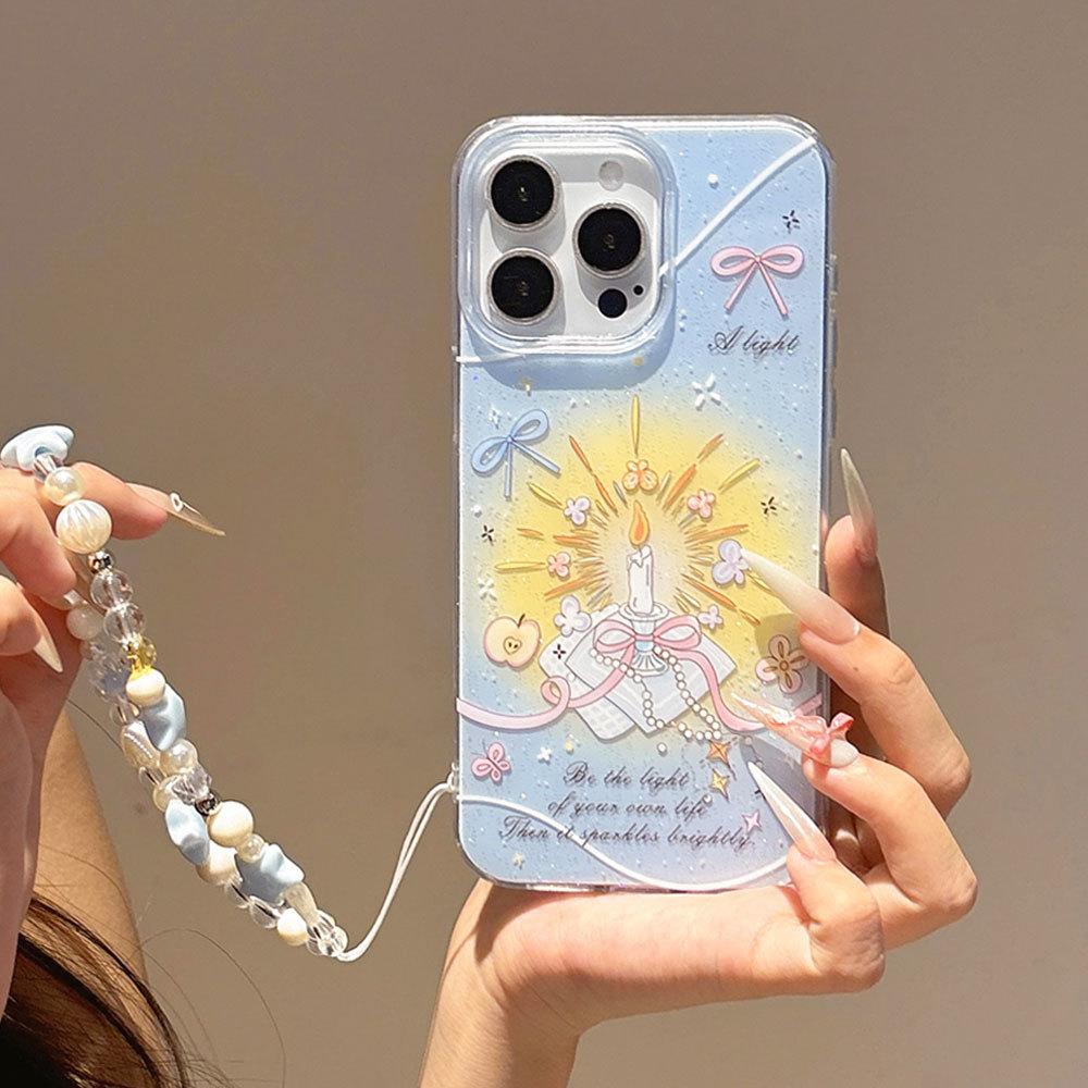 Glitter Shell Gimbal Candle Bow Suitable for Apple 16PM Cute 13 Mobile Phone Case Iphone15pro Protection