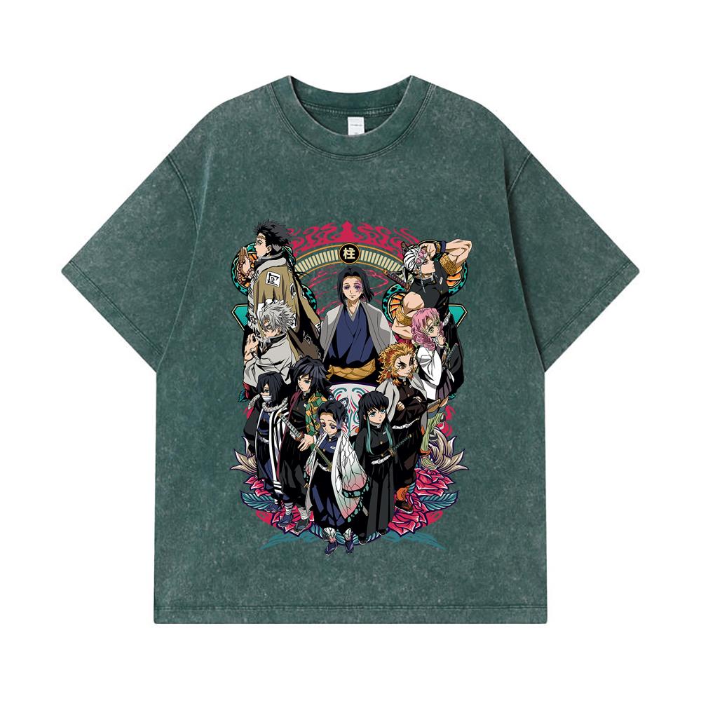 275 GSM Washed T-shirts 100% Cotton Demon Slayer V62 Hashiras Print Unisex Heavy Cotton T Shirt