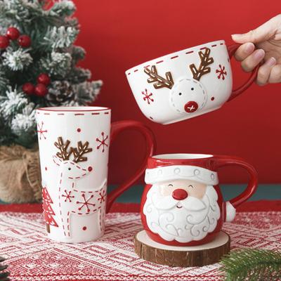 Ceramic Coffee Cup Santa Claus Elk Tea Mug Breakfast Oatmeal Milk Soup Cups Christmas Gifts for Friends And Family