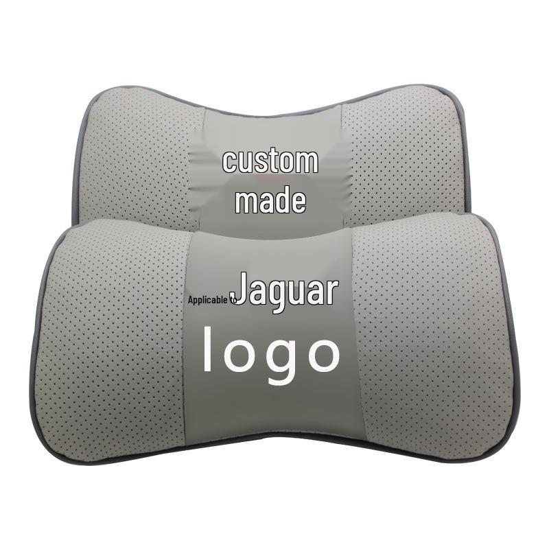 Genuine Leather Jaguar Car Headrest Pillow - Customizable Logo Neck and Back Support