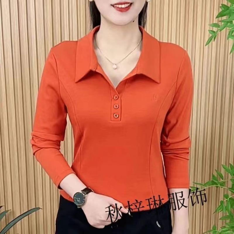 Women S Long Sleeve Polo Shirt Casual Slim Fit Solid Color Top