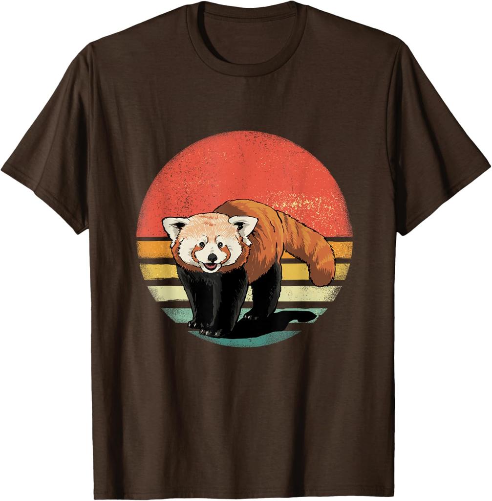 Retro Red Panda Sunset Vintage Animal Lover Graphic Tee Shirt Casual Unisex