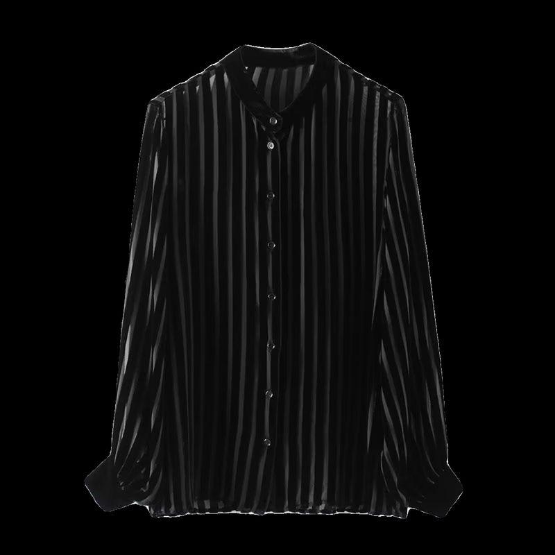 Zar Autumn New Women's Clothing French Style All-Matching Casual Silk Blended Velvet Shirt 9390109 800
