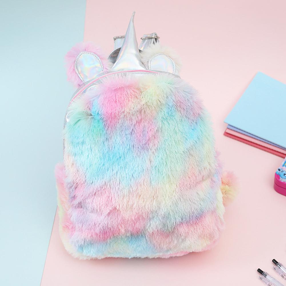 Women Fashion Single Corn Horse Backpacks Cartoon Lovely Plush Color Matching Girls School Bags Backpack