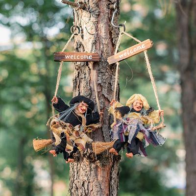 Halloween Witch Hanging Doll Pendant Festival Bar Vintage Witch Hanging Broom Haunted House Layout Props Decorations