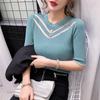 Ice Silk Knit Sweater Women Loose Crewneck T-shirt Half Sleeve Pullover Sweater Spring Summer Knitted Top