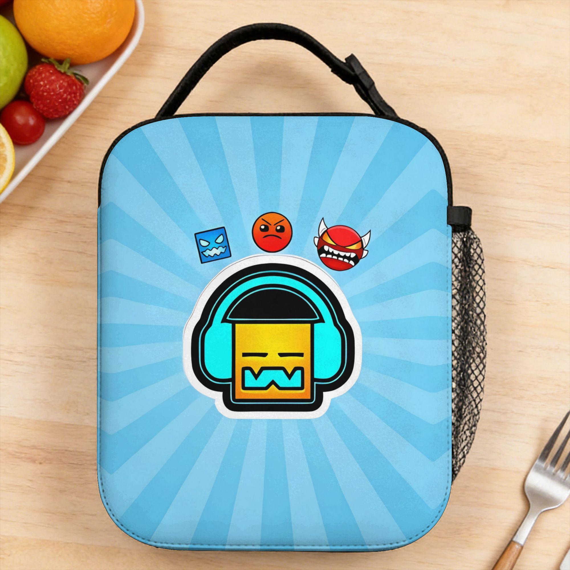 Geometry Dash Game Music Cute Geometric Lunch Bag  Kawaii Lunch Box For Child  Picnic Cooler Bag Oxford Thermal Tote Handbags One Size