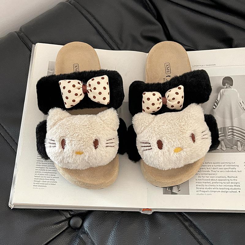 Fashion versatile retro cartoon kitten bag head slippers women's 2025 autumn and winter new home kt cat cotton mop