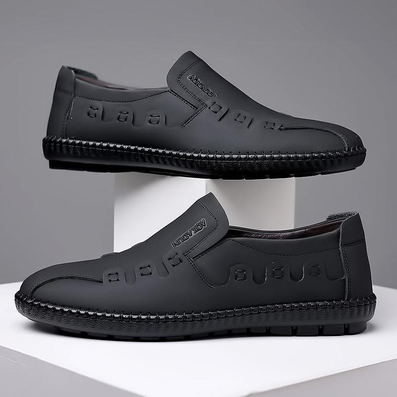% Casual leather shoes soft sole soft surface driving lazy shoelace-free shoes