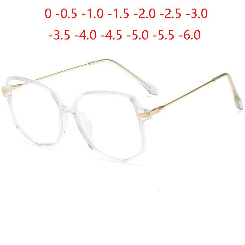 Transparent White Polygon Finished Myopia Eyewear Women Big Frame Minus Degree Diopter Glasses Prescription 0 -0.5 -1.0 To -6.0