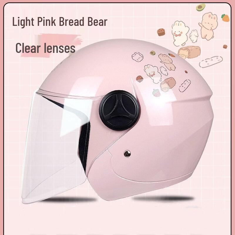 Lishi Women s Four-Season Half-Face Motorcycle Helmet Light Pink Bread Bear - Transparent Visor