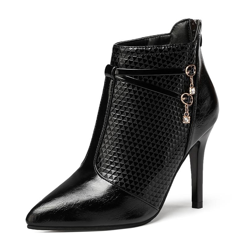 

2025 Зима Новый Стиль Острый Плюшевый Высокий Каблук Женские Сексуальные Короткие Ботинки Теплые Универсальные Обувь Большого Размера 34-42 Элегантные Ботильоны Женские 42 чёрный