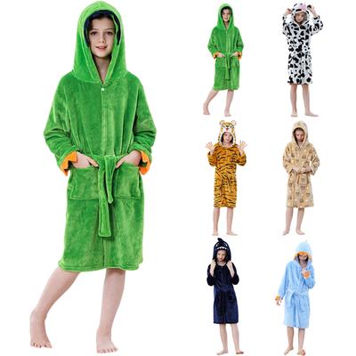 Children's Fashionable Casual Fleece Hooded Nightgown Button Pocket Skirt Nightgown