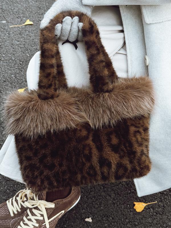 Daily Commute Design Sense Bags Velvet Leopard Fashion Casual Tote 2025 Winter Thickened Waterproof High Quality Shoulder Bags