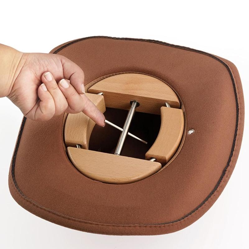 Hat Fit Tool with Four Wood Supports, Center Screw Action and Wood Hat Stretcher Form for Opening Care, Shape Care and Regular Wear Use