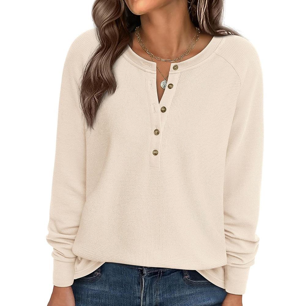 TIFICY Women's Fashion Casual Spring Autumn Solid Color Print Long Sleeve V-Neck Blouses & Shirts