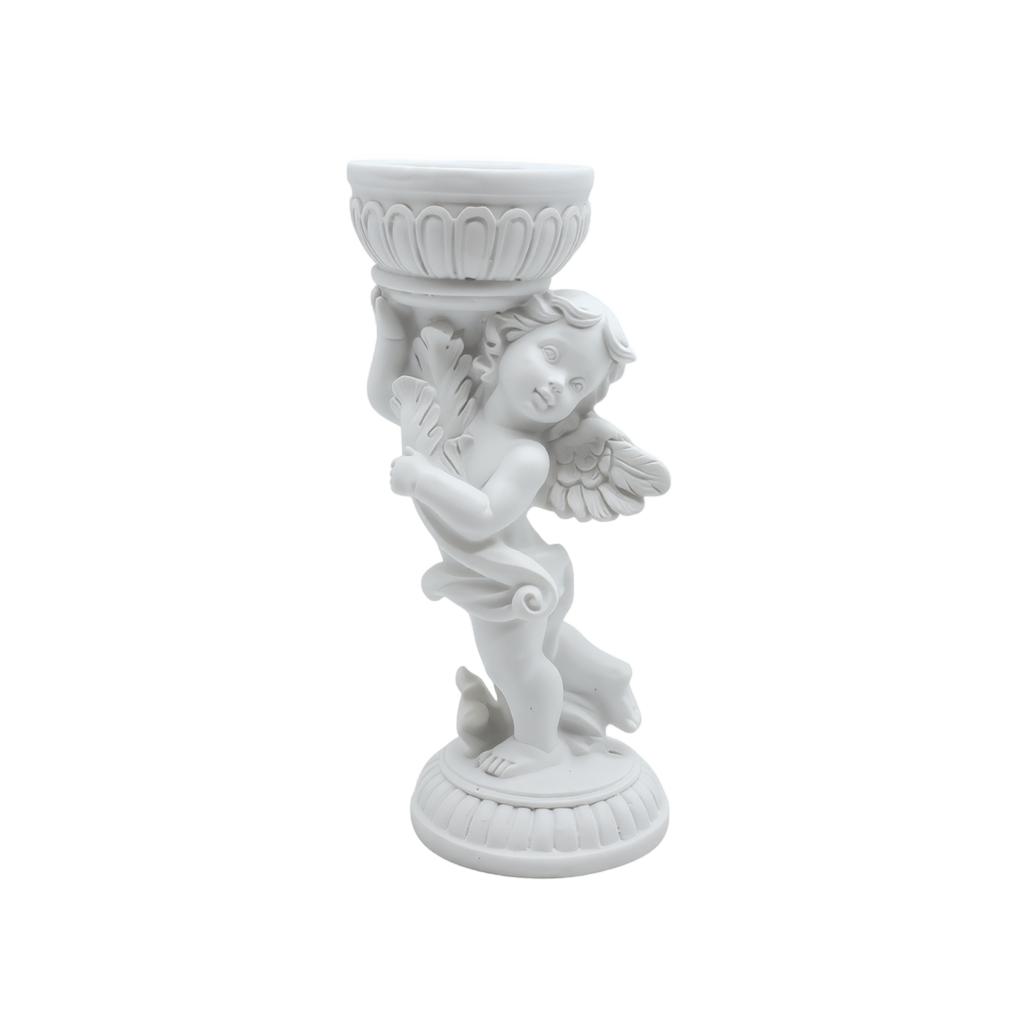 Resin Cherub Figurine Decorative Roman Column Sculpture Desktop Ornament Angel Winged Statue Home Office Accent Piece