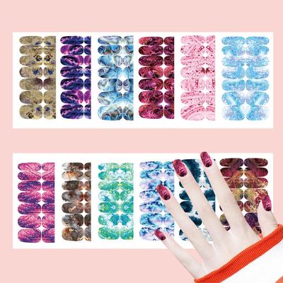 14-Finger Cute French Cartoon Marble Nail Stickers (YMY2490-2451) Full Cover