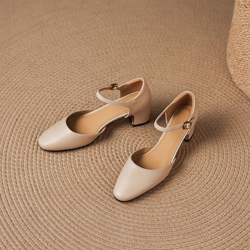 Krazing Pot Pelle Vera Punta Tonda Tacco Sottile Scarpe Estive Monocolore Taglia Grande 42 Cinturini con Fibbia Donna Scarpe Basse