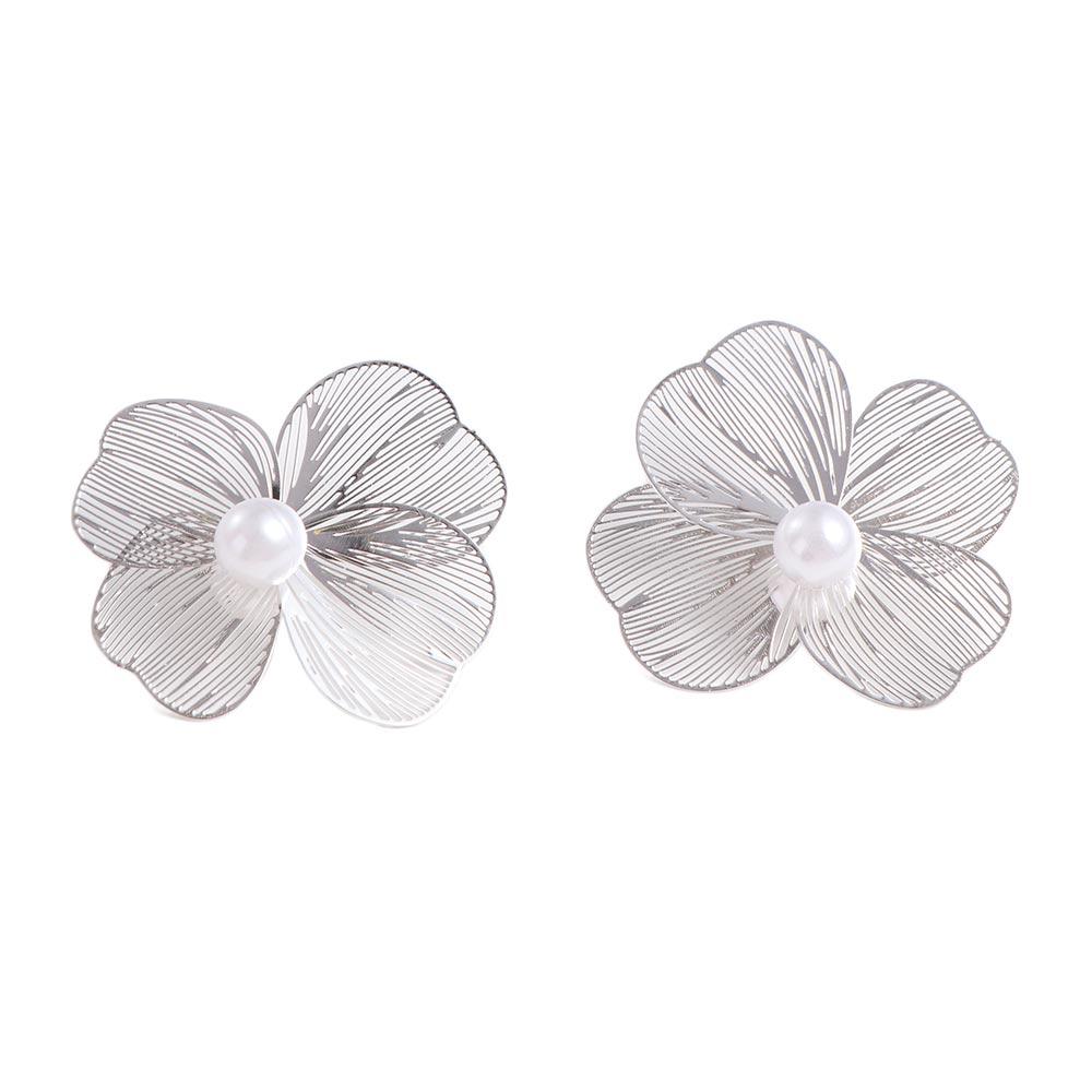 Silver Color Elegant Hollow Flower Earrings Big Silver Exaggerated Flower Earrings  Jewelry Gifts