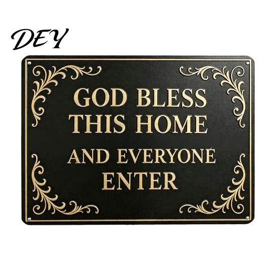 Weather Resistant Signage God Bless This Home Vintage Metal Wall Sign, Iron Hanging Plaque Decor, Outdoor Decorative Accents Christian Blessing S