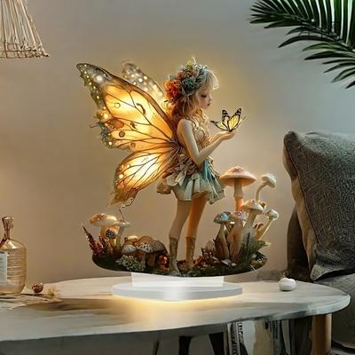 2D plochá, okouzlující LED socha víly – akrylová ozdoba na plochu pro výzdobu domova, kanceláře a kavárny, LED, socha víly