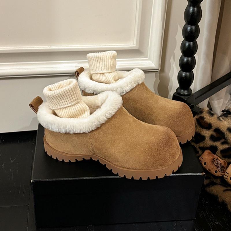 2025 new velvet warm cotton shoes casual wear soft sole one pedal lazy bag head slippers fluffy shoes