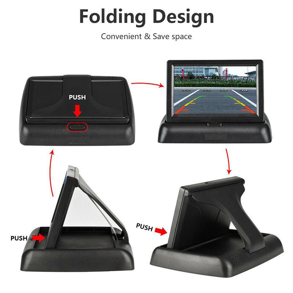 Foldable Rearview Reverse Parking Monitor 4.3 Inch TFT LCD Screen HD Car Parking Display 2-channel Video Input Auto Accessories