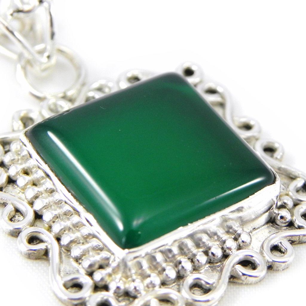 Les Trésors De Lily [H0036] - Silver Pendant 'Heaven' Green Onyx