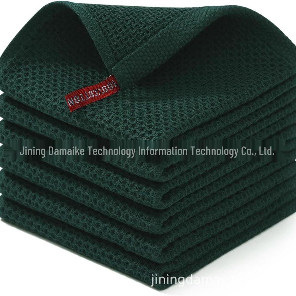 VIP Waben-Waffel Baumwollhandtuch- & Waschlappen-Set: Große Hand-, Geschirr- und Teetücher zum Reinigen