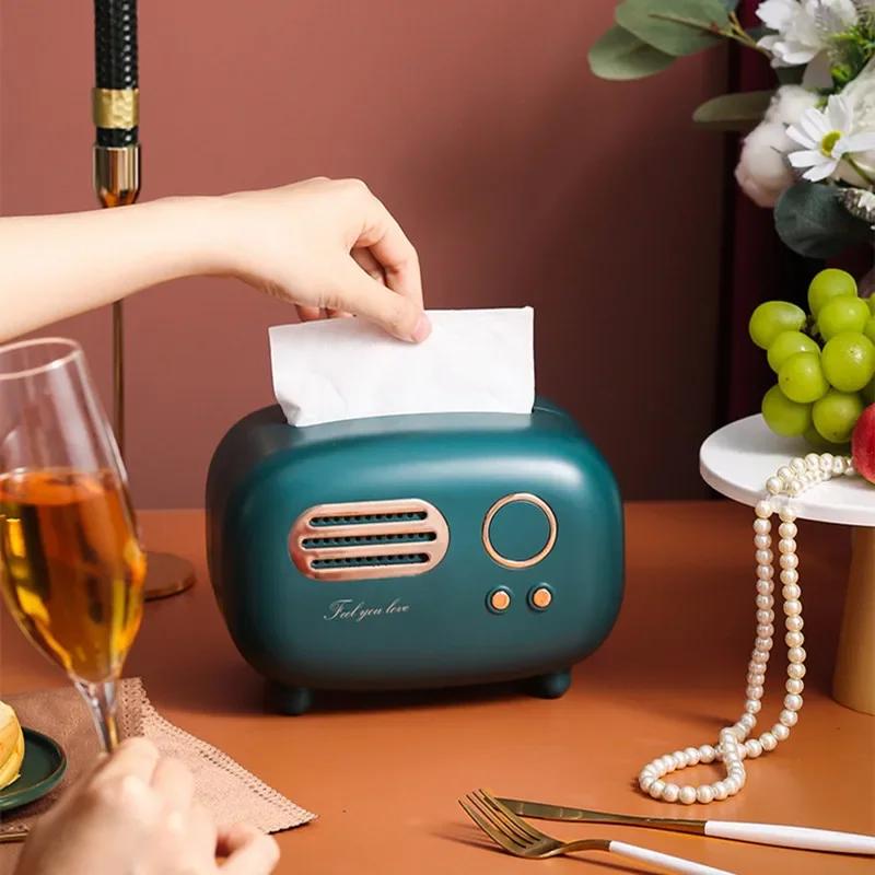 New Retro Radio Model Tissue Box Desktop Paper Holder Vintage Dispenser Storage Napkin Case Organizer Wet Wipes Decoration Boxes