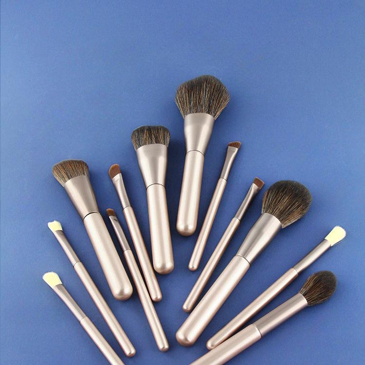 Pincel de base, pincel de pó solto, pincel de sombra, 12 pincéis de maquiagem, conjunto completo de maquiagem com fio microcristalino