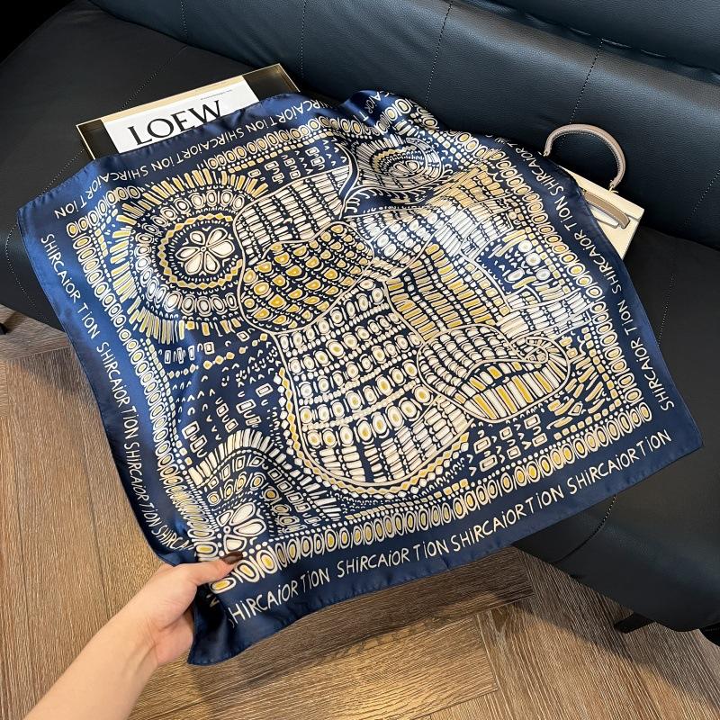 New silk scarf women's fashion versatile high-end small square scarf Korean version neck protection scarf spring and autumn retro scarf binding bag