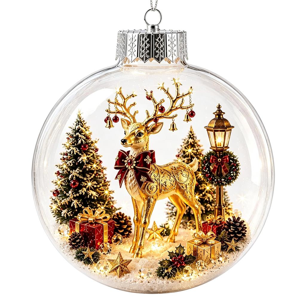 Transparent Ball Christmas Decoration Mini Holiday Scene 3.15 Inch Plastic Xmas Tree Hanging Keepsake Gift
